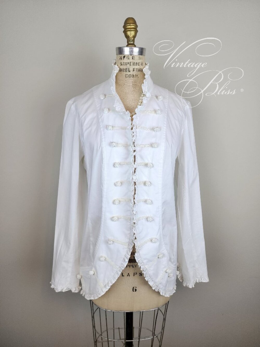 Classic White Military Style Cotton Ladies Jacket w/Braided Buttons * Size Large